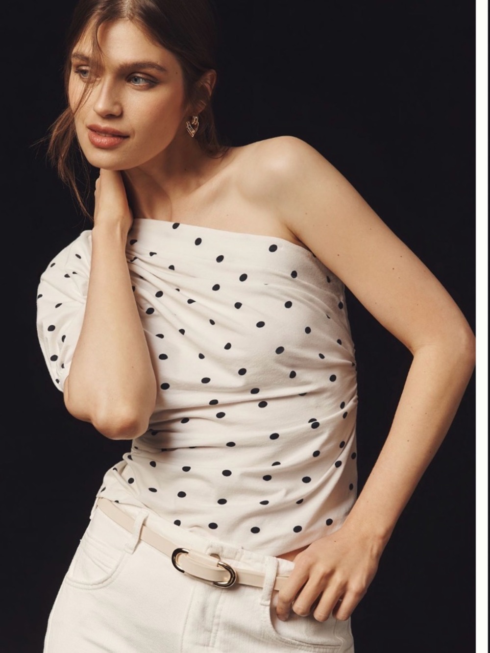 Anthropologie One-Shoulder Polka Dot Tee in White and Black